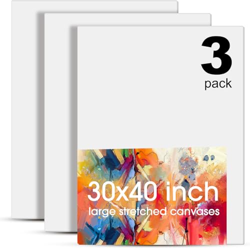 Sherr 3 Pcs 30 x 40 Inch Large Canvas for Painting Cotton Stretched Canvas Blank White Canvases Triple Primed Painting Profile Blank Canvases for Watercolor Acrylics Oil Painting
