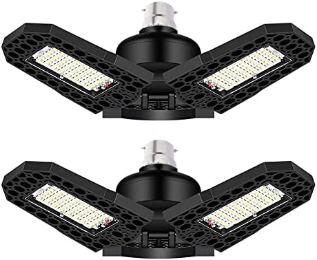 B22 Bayonet Cap LED Garage Lights 2 Pack, 80W Deformable LED Garage Ceiling Lights, Super Bright 9600 Lumens 3000K Warm White LED Shop Lights with 3 Adjustable Panels,CRI 80+ LED Garage Lighting