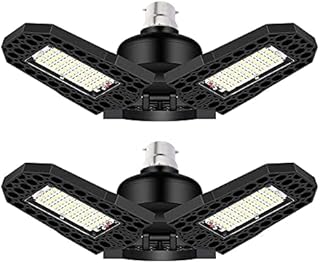 B22 Bayonet Cap LED Garage Lights 2 Pack, 80W Deformable LED Garage Ceiling Lights, Super Bright 9600 Lumens 3000K Warm White LED Shop Lights with 3 Adjustable Panels,CRI 80+ LED Garage Lighting