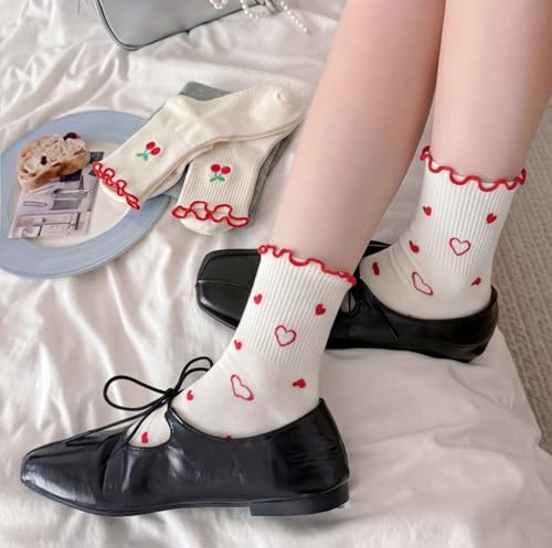 Image of Women's Cute Crew Socks, Casual Athletic Cotton Bowknot Cherry Calf Novelty Socks for Women