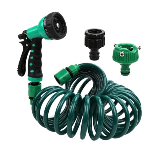 PiscatorZone EVA Recoil Garden Hose 25ft - Includes 7 Pattern Spray Nozzle,Retractable Curly Water Hose (green) by PiscatorZone - Used condition - US$12.99