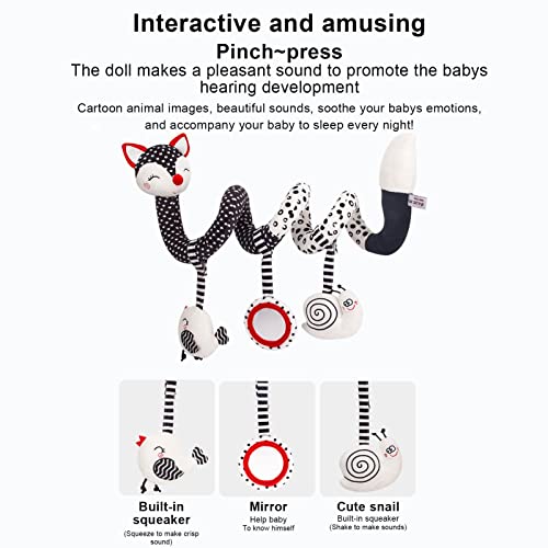 Brinquedos de atividade em espiral, brinquedo brincalhão de carrinho de raposa preto e branco para e