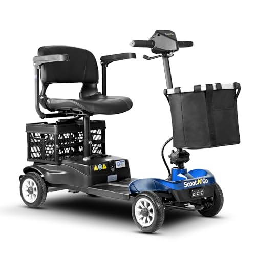 Scootngo 4 Wheel Mobility Scooter for Seniors & Adults with Dual Baskets, 12AH Long-Range Battery, 300LBS+ Weight Capacity, Comfortable Seat for Daily Use (Black-Blue)