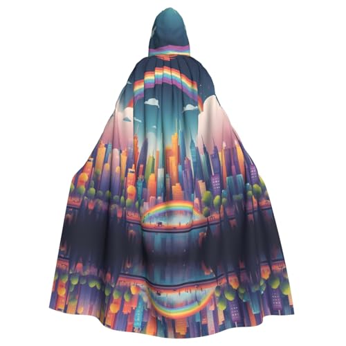 Cape à capuche imprimée Rainbow City pour costume homme femme