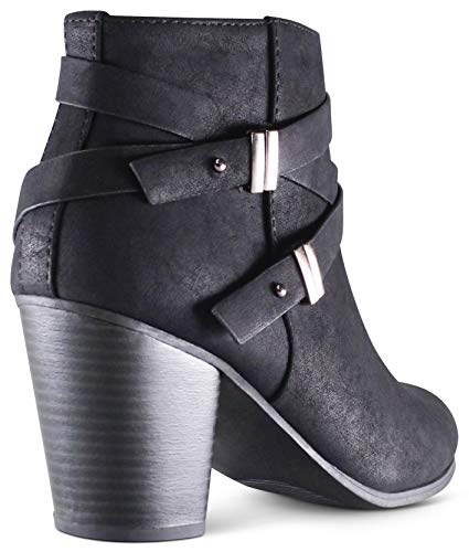 Marcorepublic Ukraine Women's Almond Toe Medium Heels Block Stacked Heels Ankle Booties Boots - (Black Nbpu) - 7.5 #TOP6