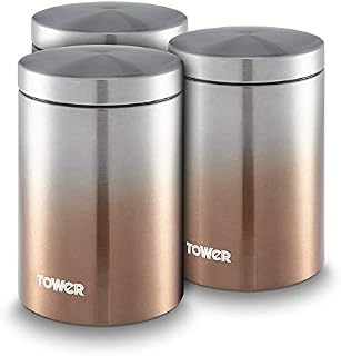 Tower T826071COP Ombre Kitchen Storage Canisters, Tea Coffee Sugar Set with Steel Body and Ombre Design, Copper