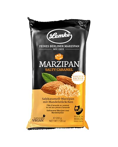 Lemke Salty Caramel Marzipan, 200g/Salzkaramell-Marzipan mit Mandelstückchen- Vegan- Backmarzipan