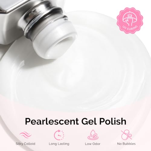 Image of MelodySusie White Pearl Gel Nail Polish,0.5fl oz Soak Off UV LED Drawing Shimmer Gel Polish Soak Off Swirl Shell Thread Effect Gifts for Women Nail Art Manicure Salon DIY Nail Design-A1027