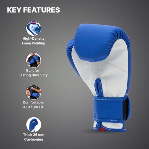 Image of Cult Neo Boxing Gloves 10 OZ - Pro-Style Training Gloves for Sparring, Heavy Bag & Mitt Work - Premium PU Leather, Shock Absorbing Padding, Ergonomic Design with Wrist Support - Blue & White