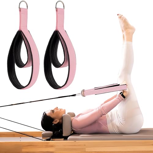 Wonderful Day 2PCS Pilates Straps for Reformer Comfortable Enhanced Thickness Fitness D-Ring Double Loop Exercise Straps for Home Gym Workout (Pink)