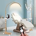 KIRKAS Lash Light Half Moon Lamp with Tool Tray, Flexible Gooseneck Lash Nail Tech for Esthetician Eyelash Extension, Tattoo, 18 Inch LED Floor Lamp with Roller Base Adjustable Brightness Color-Gold