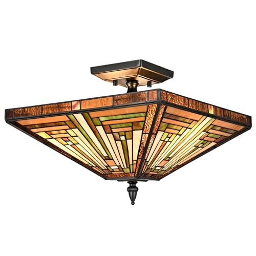 Image of DAYCENT 3-Light Tiffany Semi Flush Mount Light
