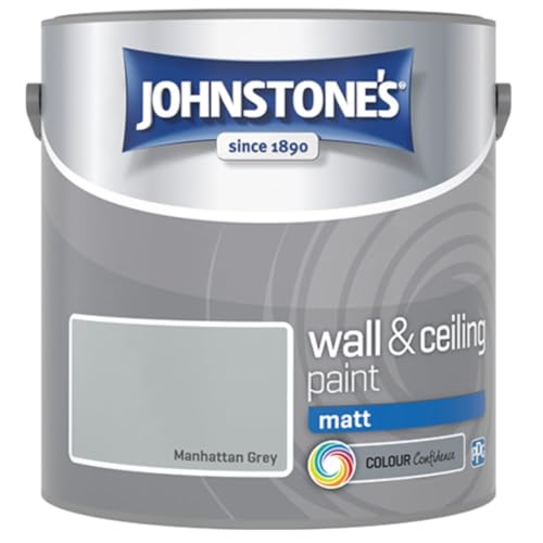 Manhattan Grey Johnstone’s Wall & Ceiling Matt Paint 2.5L – Smooth Matt Finish, Excellent Coverage, Quick Dry, Low Odour Interior Paint for Walls & Ceilings