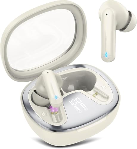 Image of AOSRAU Wireless Earbuds, Bluetooth 5.4 Headphones, HiFi Stereo Bass Ear Buds, in Ear Earbuds with 4 ENC Noise Cancelling Mic, 45H, LED Display, IP7 Waterproof, Earphones for Android/iOS Sports, White