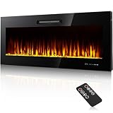50" Electric Fireplace Recessed and Wall Mounted Linear Fireplace, Low Noise 750/1500W Ultra-Thin Wa