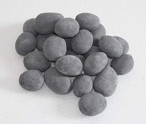 Youlian 24 Pcs Grey Stone-Like Decorative Ceramic Pebble.for All Types of Indoor, Gas Inserts, Ventless & Vent Free, Electric, or Outdoor Fireplaces & Fire Pits. Realistic Clean Burning Accessories