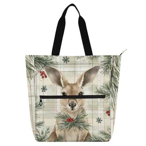Bolsa para libros con estampado de canguro gris, bolso de arte con cremallera escolar