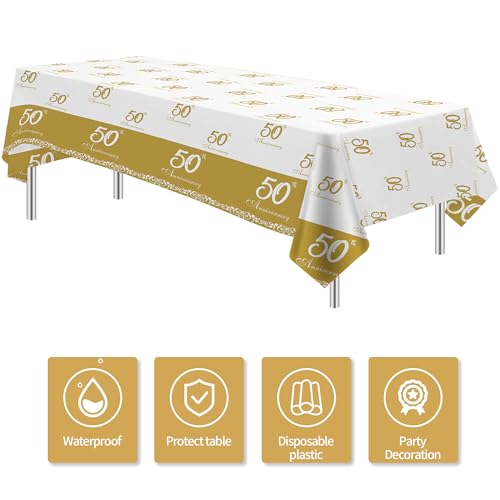 APOWBLS 50th Anniversary Decorations Tablecloth, Golden, 3 Pack, 54 x 108in by APOWBLS - Used condition - Image 2