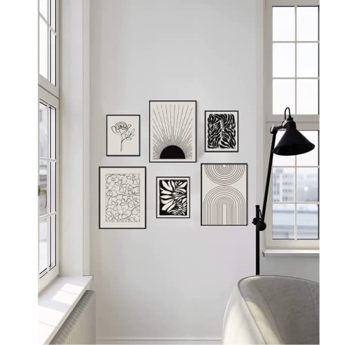 Black Beige Unframed Wall Art Set Of 6, Abstract Neutral Geometric Gallery Wall Art Prints For Living Room, Modern Minimalist Line Artwork Posters , Boho Sun Wall Decor For Bedroom, Bathroom, Office, Home #TOP2