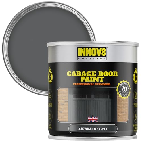 INNOV8 COATINGS GARAGE DOOR PAINT - 750 ml - DIY - NO PRIMER OR TOP COAT - SATIN - FAST DRY - EXTERIOR DOOR PAINT - Metal & uPVC - Anthracite GREY - Garage and Industrial Roller Shutters Paint