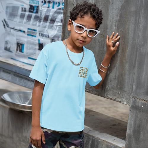 Image of Boys Faith Over Fear Shirt Christian Jesus T Shirts for Kids Religious Inspirational Bible Verse Graphic Tees Tops
