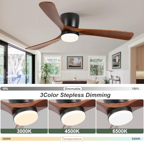 LINJO Wood Ceiling Fans with Lights and Remote 42 Inch Flush Mount Wooden Ceiling Fan Quiet Reversible DC Motor for Bedroom/Outdoor/Farmhouse/Patios by LINJO - Used condition - Image 2