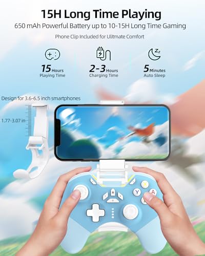 Image of iPhone Controller with Phone Clip, Hall Effect Joystick Wireless Bluetooth Gaming Controller for Android /iPhone /Apple Arcade MFi Games /PC /Switch /Steam with Macro /Lock Joystick Speed /6-Axis /Motor /Turbo