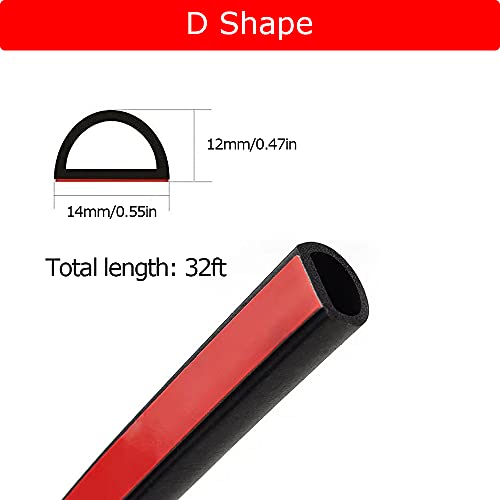 Tintvent Automotive Weather Stripping, D-Shape Rubber Door Seal Soundproofing, Adhesive Weather Stripping For Car, Rubber Seal Strip For Window, Door, Window, Trunk, Engine Cover, 32Ft #TOP1