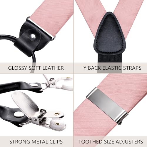 Image of Dubulle Suspender and Bow Tie for Men Paisley Solid Mens Suit Braces Pretied Bowtie and Handkerchief Cufflinks Formal Wedding