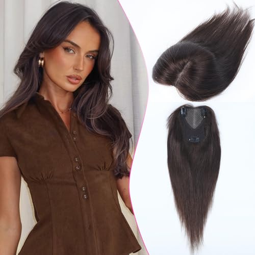 Extensiones de pelo para mujer de cabello humano real, adorno para coronas delgadas, revalorización invisible, anudada a mano, base de encaje suizo, postizos sin flequillo, línea realista de línea de