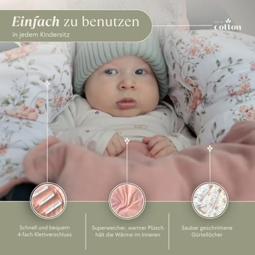 Just in Cotton Einschlagdecke Babyschale Kinderwagen: Velours-Bambus-Decke für Autositz, Kinderwagen und Wanne. babydecke für Kinderautositz universal Winter Baby Decke für Buggy Autositz (Cozy Rose)