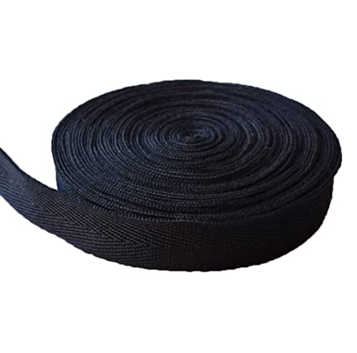 Cinta de sarga de algodón de 10 yardas, patrón de espiga, cinta de tela suave, cinta al bies para costura, encuadernación, envoltura de regalos, suministros de costura de tela DIY (3/4 pulgadas, negro