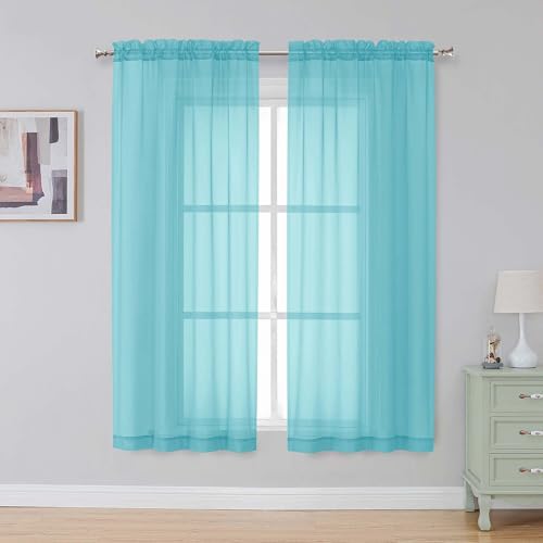 Image of Simplebrand Aqua Sheer Curtains 63 Inch Length 2 Panels, Rod Pocket Solid Color Window Sheer Curtain Panels, Elegant Curtains & Drapes for Living Room, Bedroom 2 Panels (Ivory, 42 inch W x 63 inch L)