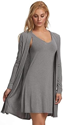 Felina Modal Tank Chemise and Wrap - Women’s Loungewear, Posh Pajama Sets for Women - Lounge Set (Heather Grey, Small)