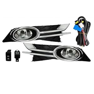 Fog Light Assembly Compatible with 2014-2017 Odyssey Van 4-Door Clear Lens Bumper Driving Lamps w/Switch Harness + Bulbs HO2592137 HO2593137