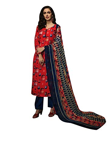 ladyline Rayon Printed Casual Salwar Kameez Womens Ready to wear Indian Salwar Suit (Size-48/ Red)
