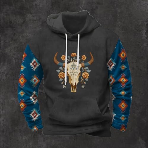 Mens Ethnic Hoodie Western Aztec Tribal Cowboy Vintage Casual Drawstring Outdoor Pullover Sweatshirts With Pocket2