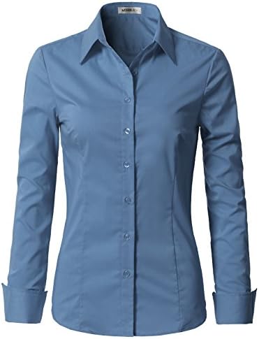 Doublju Womens Slim Fit Plus Size Casual Long Sleeve Button Down Collared Shirt Denim X-Large