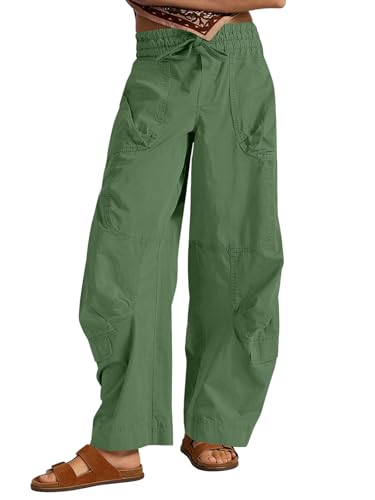Aoysky Womens Baggy Barrel Wide Leg Pants Drawstring Elastic High