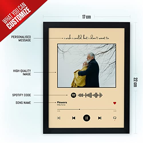 Image of Ritwika's Synthetic Wooden Personalized Desk Tabletop Photo Frame With Customizable Spotify Song And Photo Of Your Choice | Plaque For Your Loved Ones (Yellow Background - Table Spotify 17 x 22 Cm)