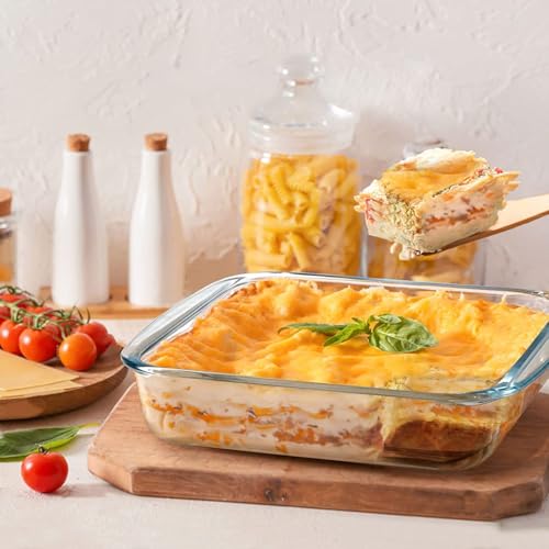Image of 900ml Square Borosilicate Glass Baking Dish | Microwave, Oven & Air Fryer Safe Clear Glass Bowl | Durable Transparent Cake Mould & Food Container (0.9L, Single Piece) (1)