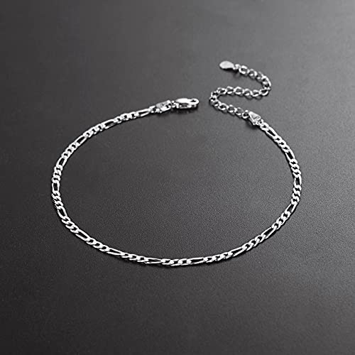 U7 Sterling Silver Anklets Adjustable Foot Jewelry 3Mm Diamond Cut Figaro Chain Ankle Bracelets For Women Teen Girls 22-27Cm #TOP6