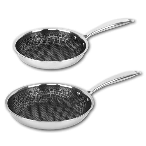 BRENTWOOD B-FH2024 8-In. and 9.5-In. 3-Ply Hybrid Non-Stick Stainless Steel Induction-Compatible Frying Pan Set