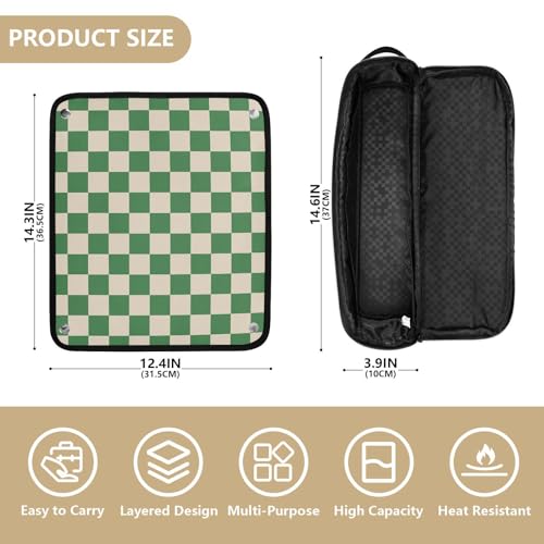 Bolsa de Viaje para Herramientas de Cabello y Alfombrilla Resistente al Calor con Cierre, Organizador para Plancha y Accesorios de Cuidado Capilar, Patrón Cuadrícula Verde Pasto y Beige miniatura 4