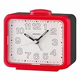 Seiko QHK061RLH Rectangular Non Ticking Bedroom Alarm Clock, Red, 3.4 x 4.3 Inches