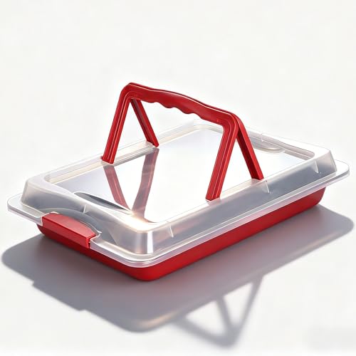 10x15 Jelly Roll Pan with Lid, Nonstick Carbon Steel Baking Pan with Locking Cover & Foldable Carry Handle, Rectangular Cake Pan Carrier for Swiss Roll, Brownies, Bars, Potluck & Bake Sale Desserts  