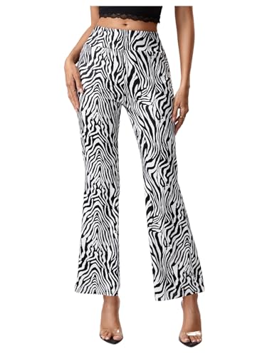 SOLY HUX Women's Striped Elastic High Waist Flare Leg Long Pants