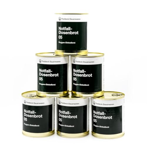 6 x Dosenbrot 05 Roggen-Dinkelvollkornbrot 400 g pro Dose ohne Konservierungsstoffe lange haltbar ideal für Vorrat Notfall Outdoor und Camping mit Ring-Pull-Verschluss
