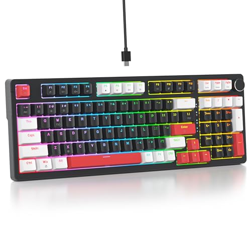 Image of Surmen Creamy Keyboard with Number Pad, 96% RGB Mechanical, Full Gasket Mounted, Hot Swappable, Custom Wired Thocky Keyboard with Knob for Office Gamers (Black)
