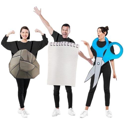 3 Pcs Rock Paper Scissors Costume Set Halloween Carnival Party Cosplay Outfits Funny Group Costume Adults Comedy Props